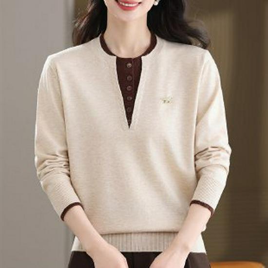 Elegant Spring Outfit: Stylish Long-Sleeved T-Shirt for Young, Middle-Aged & Elderly Women 5XL