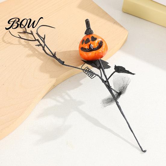 Spooky Halloween Home Decor Artificial Pumpkin Stems, Black Branch with Maple Leaves, Fake Leaf And Gothic Floral Arrangement for Vase,