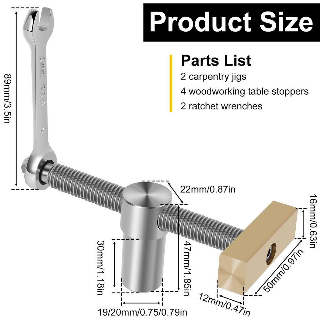 19/20mm Woodworking Adjustable Desktop Clip Fast Fixed Clip Fixture Vise Bench Dog Brake Inserts Workbench with 2 Ratchet Wrench