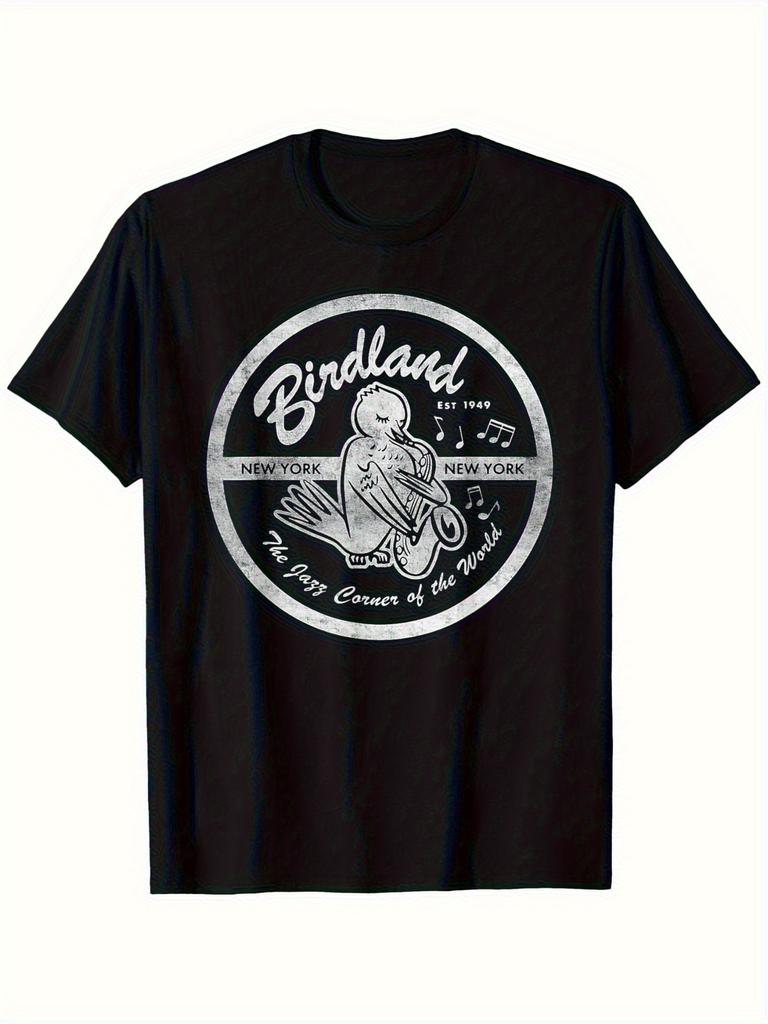 Vintage Birdland Jazz Club Graphic T-shirt - Black Cotton Short Sleeve