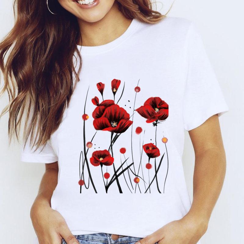 Women T-Shirt Graphic Floral Flower Butterfly Short Sleeve Tees Female Fashion Spring Summer 90S Oversized Tshirts Clothes Tops