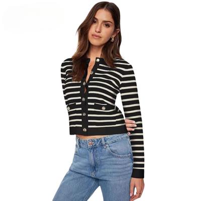 Temperament Elegant Women's Knitwear Fragrance Jacket Women Button Short Striped Cardigan
