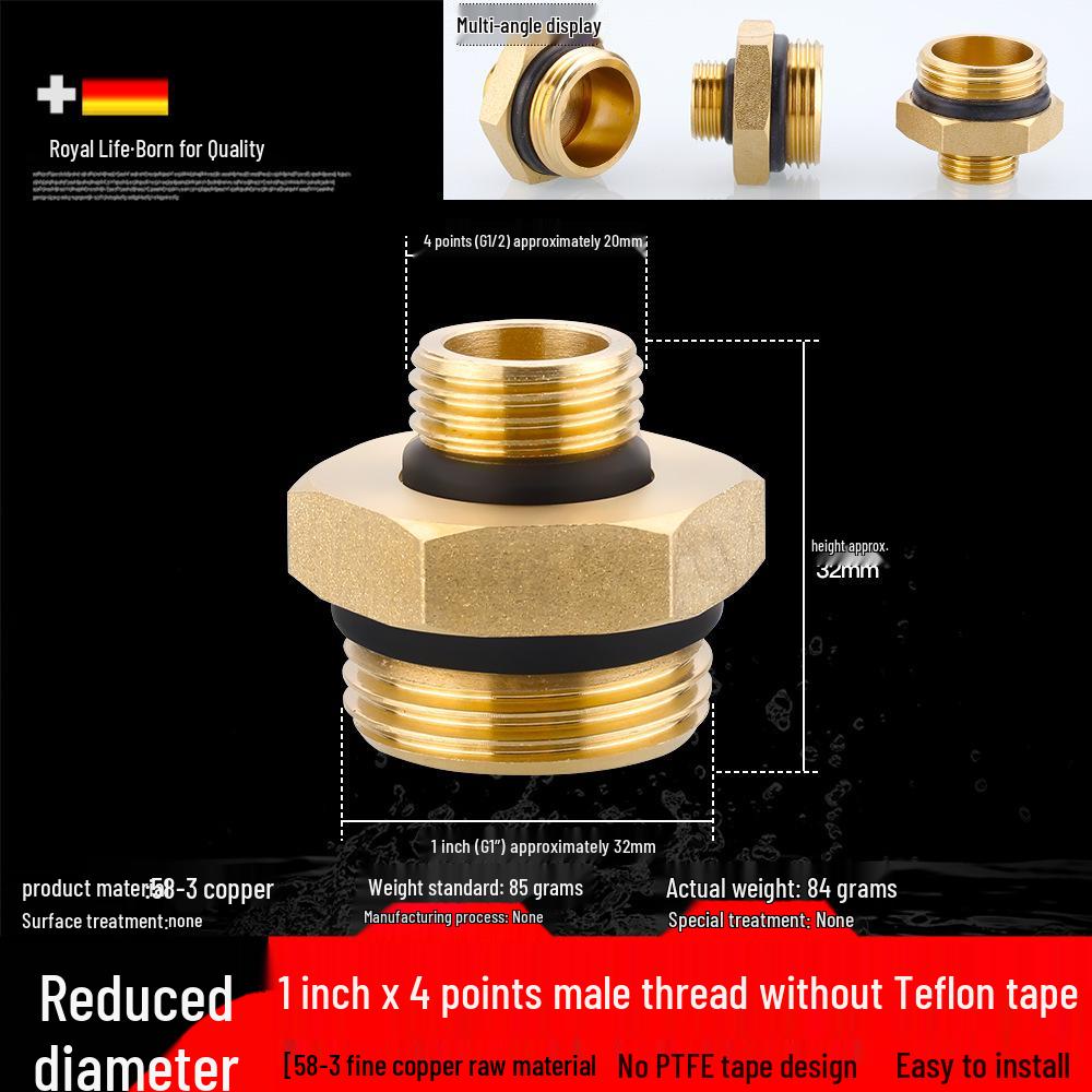 All-Copper Male Thread Direct Coupling, Short To Extended Thread, 4-Point To 6-Point, 1-Inch Inlet Pipe Reducing Joint