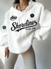 Retro Street Style Loose Hoodie Women's Shorelines Retro No.13 Clover Printed Top Street Style Hoodie
