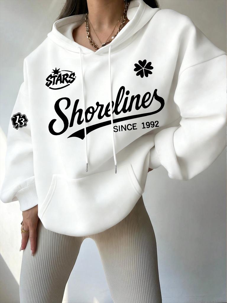 Retro Street Style Loose Hoodie Women's Shorelines Retro No.13 Clover Printed Top Street Style Hoodie