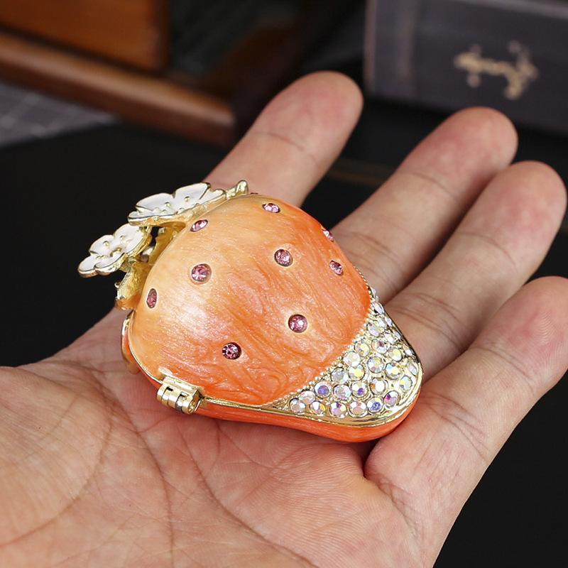 Cute strawberry jewelry box flip anti-oxidation household ring box easy to carry enamel metal jewelry box