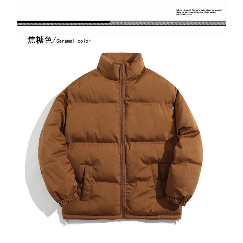 Mens Loose Thick Solid Waterproof Stand Collar Winter Cotton Puffer Jacket