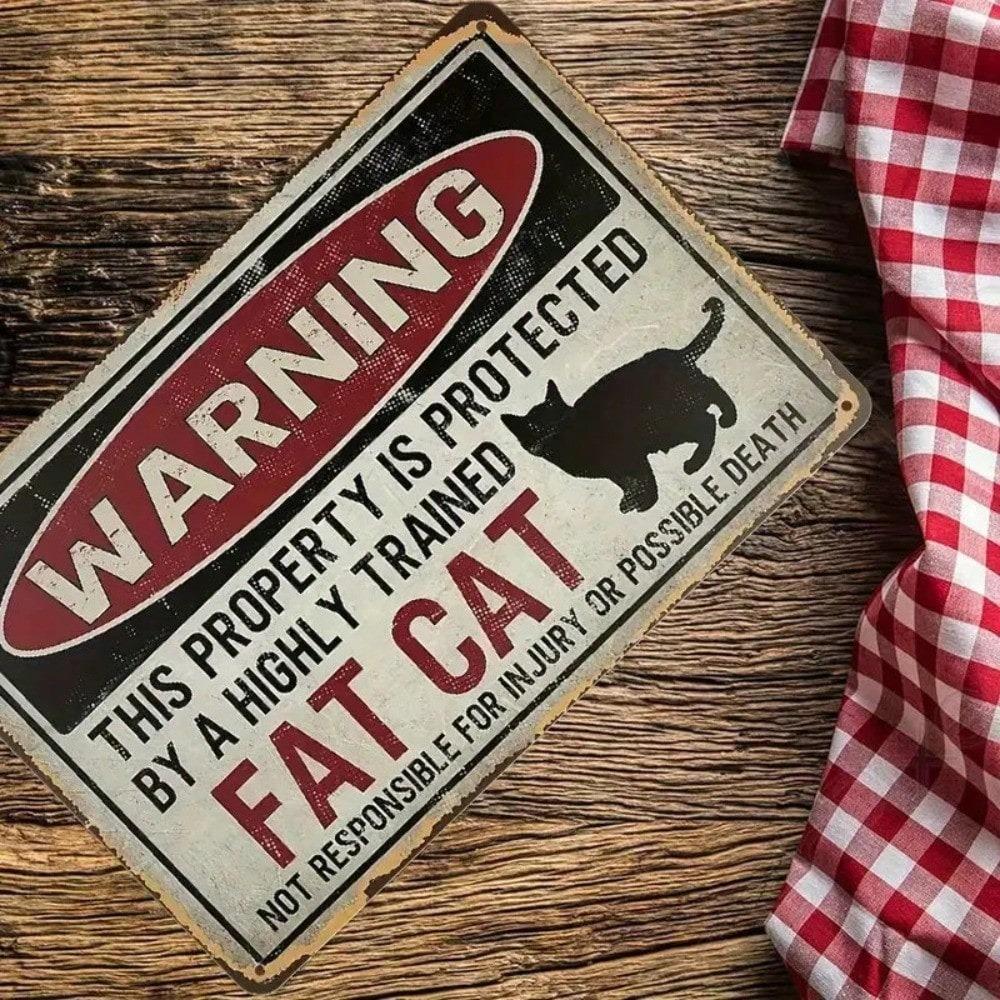 Vintage Metal Cat Sign Funny Wall Art 8x12 Inch Home Security Decor