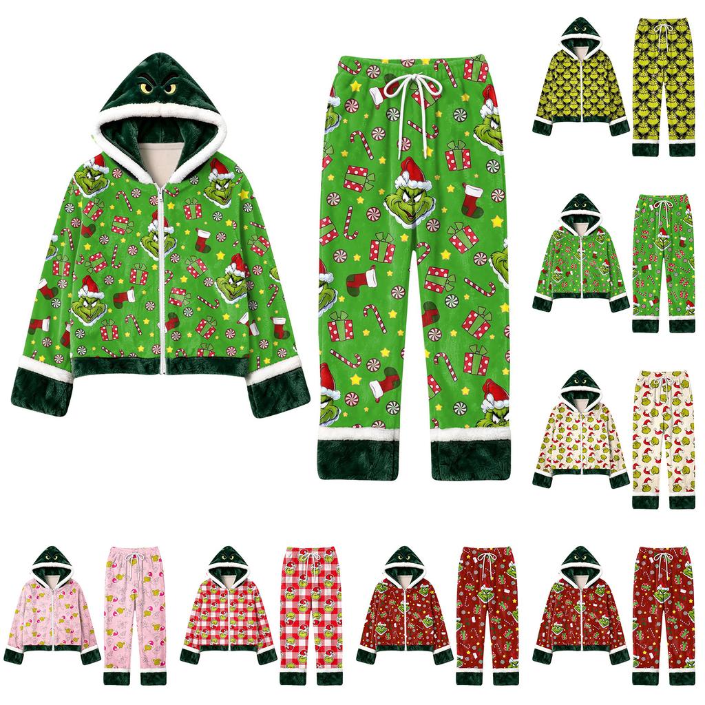 Women's Casual Loose Fit Christmas Print Lined Hooded Pajama Top and Pants Set