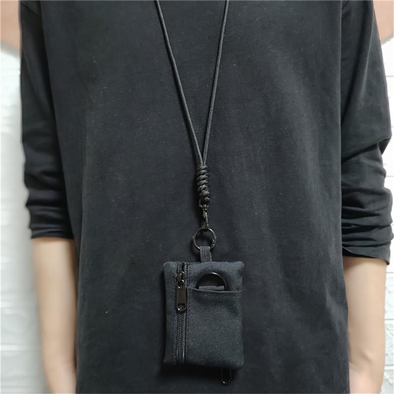 Porte-monnaie mini pour cartes et pièces à suspendre au cou en tissu Oxford décontracté, pochette zippée pour hommes et femmes, porte-clés Ins, petit sac avec cordon