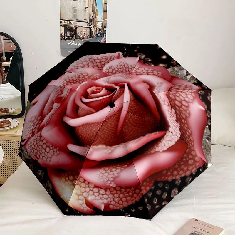 Pink Rose Fantasy Umbrella 8-Frame for Travel, camping, Casual Lightweight Portable Umbrella, Essential for every family Holidays Gift