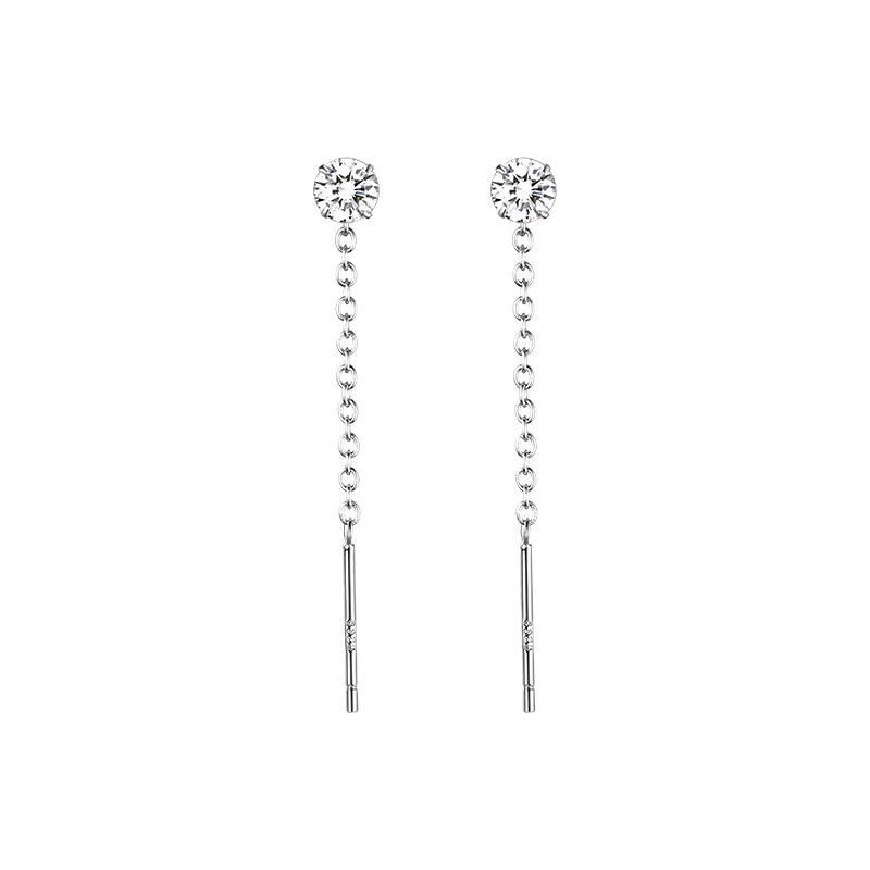 925 Sterling Silver Four-Prong Chain Drop Earrings for Women - 2026 New Versatile Studs, Simple and Elegant Ear Jewelry