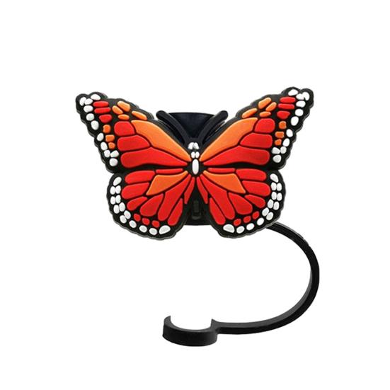 2Pcs Straw Cover Beautiful Butterfly Shape Silicone Straw Lid Food-grade Straw End Plug for Home Party Bar