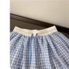 2025 Summer Women's Blue & White Check Fake Two-Piece Wide-Leg Casual Pants