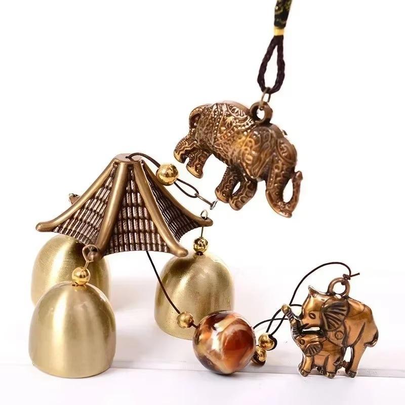 Crafts Room Decoration Vintage Metal Wind Chime Double Fish Elephant Pendant Home Decoration Wind Chime Pendant Metal Wind Chime