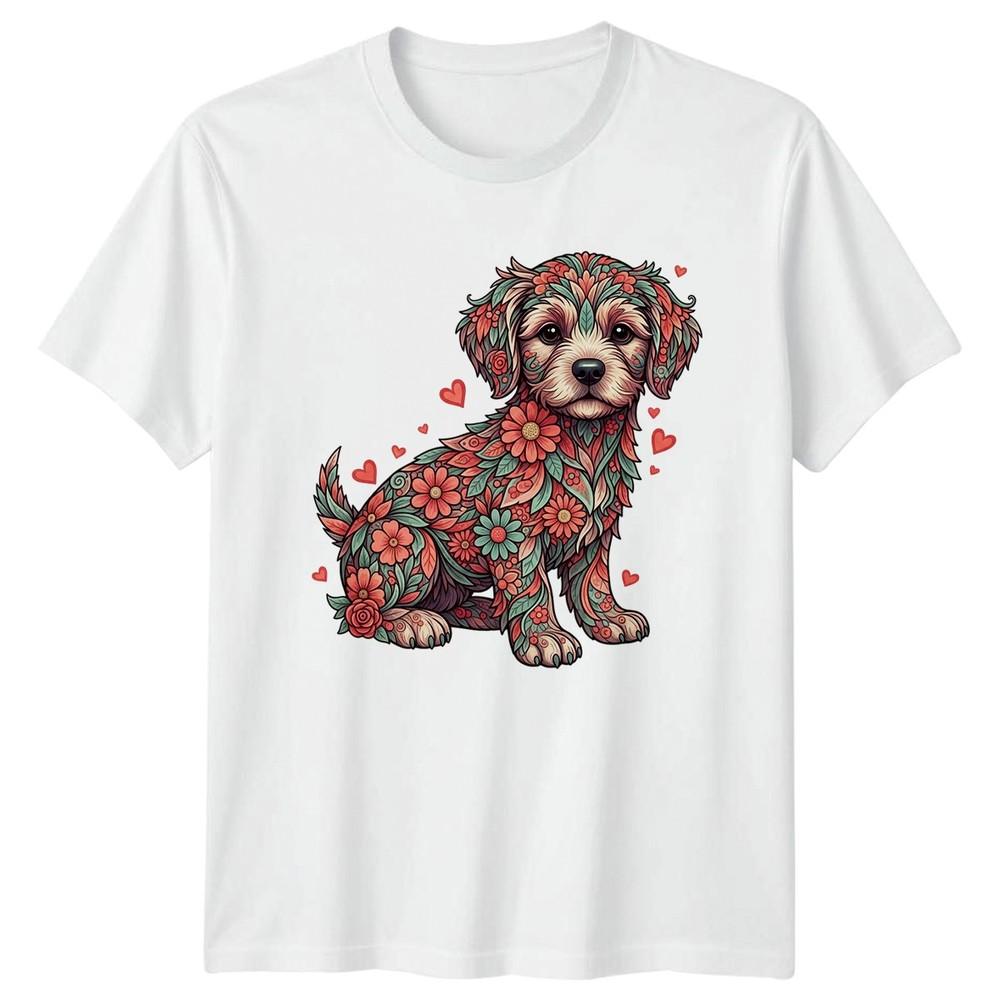 Intricate Floral Puppy Dog Unisexs TShirt Cute Canine Valentines S