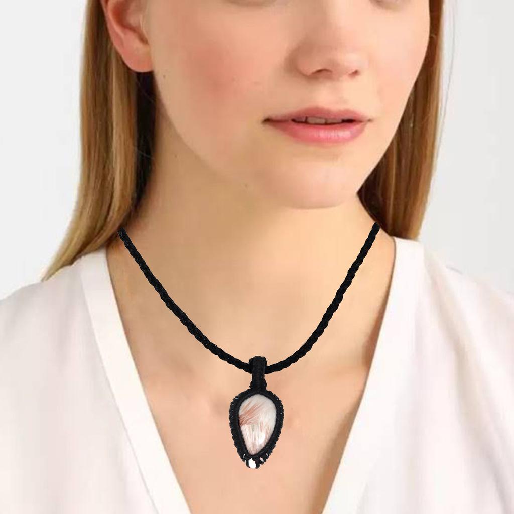 Macrame Scolecite Necklace Pendant Stone Thread Gemstone Handmade Jewelry