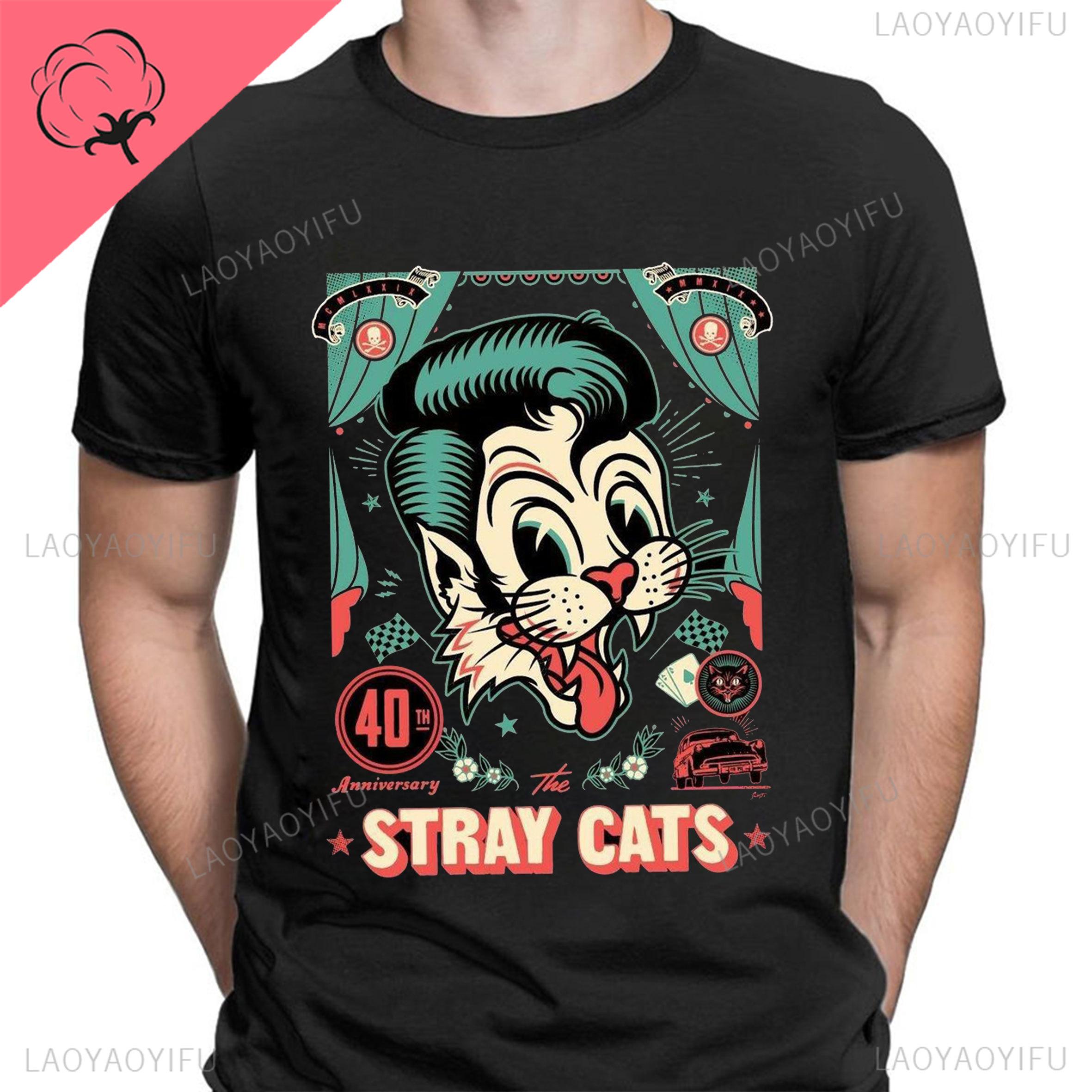 

Stray Cats Rock Classic Tees American Rockabilly Band Fan Hipster Streetwear Fashion Breathable Boy Girl Men Women Cotton TShirt 3XL