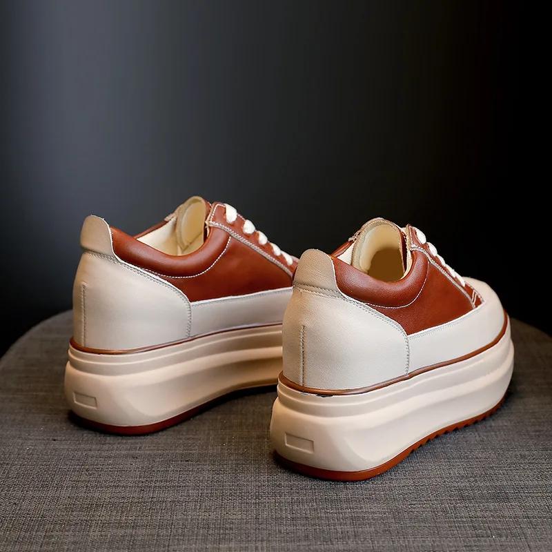 8CM Genuine Leather Women Casual Shoes 7cm Platform Wedge Female Women Sneakers Chunky Spring Autumn Shoes Summer