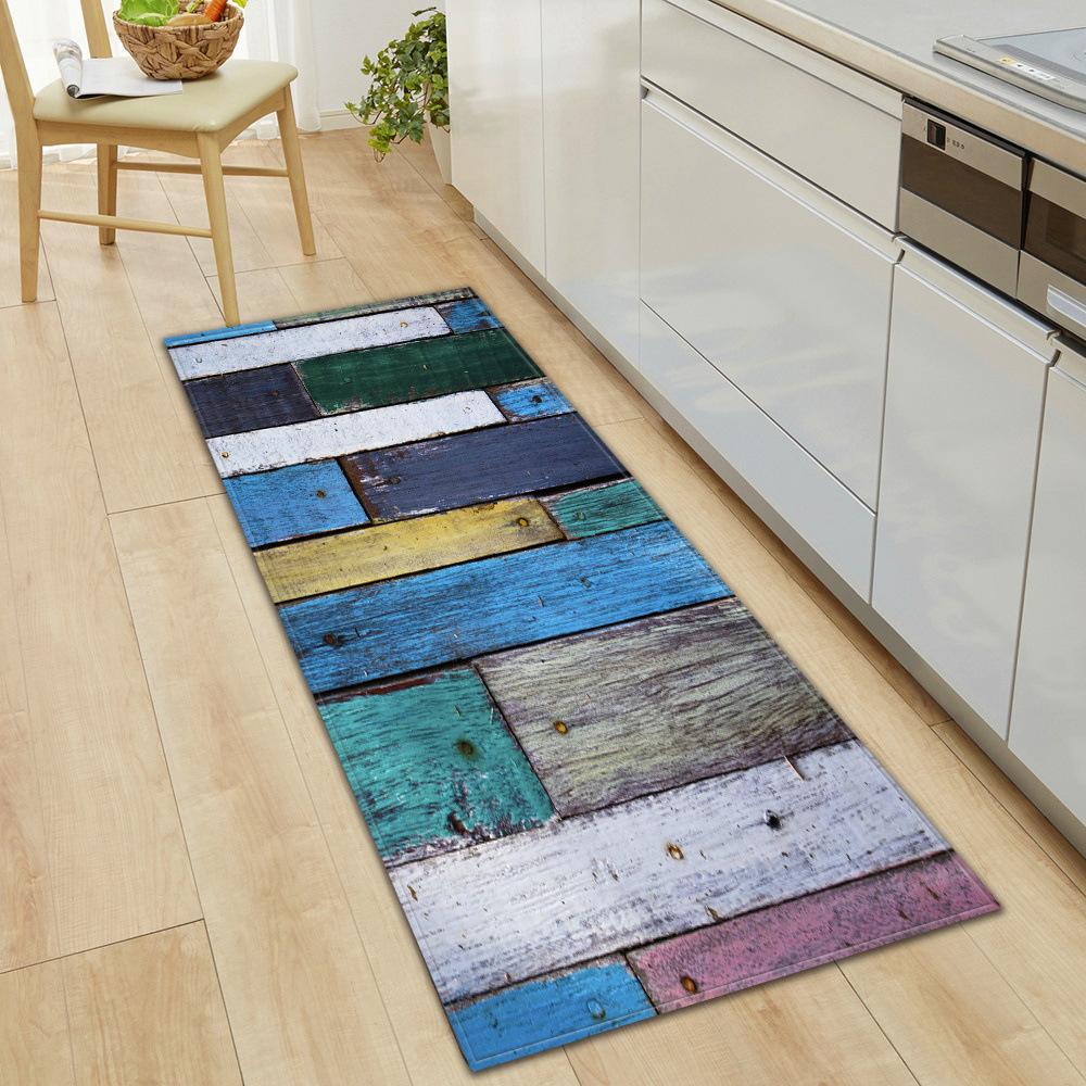 Kitchen Mat Bedroom Living Room Carpet Entrance Doormat Home Hallway Balcony Absorbent Floor Mat Wood Pattern Anti-Slip Long Rug
