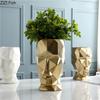 Nordic Ceramics Vase Geometric Origami Abstract Golden Human Head Vases Flower Arrangement Crafts Figurines Home Decoration