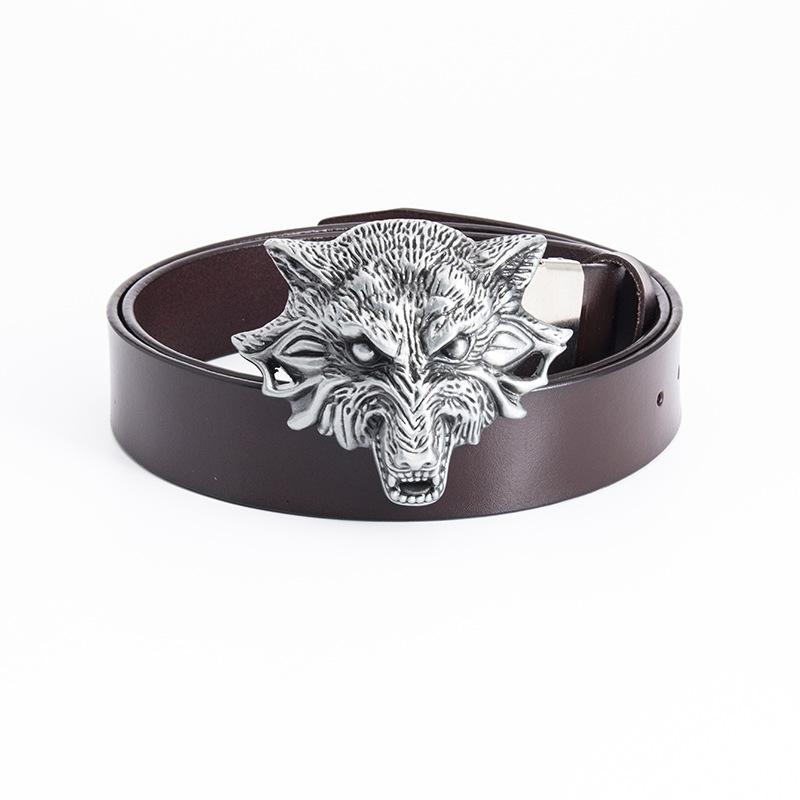 

Мужской ремень из воловьей кожи с гладкой пряжкой, ремень с властной головой волка, ремень Spirit Guy Jeans 125cm