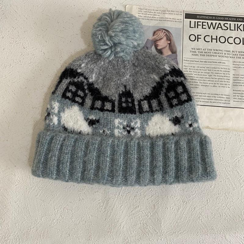 JYL TS DIY Fair Isle Beanie Women Winter Thickened Warm Ear Protection Hat Acrylic