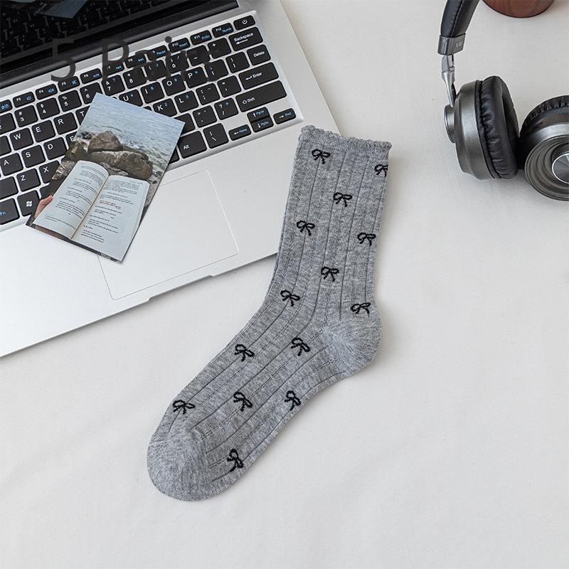 

5 пар женских носков-труб в сеточку с тонким бантом в балетном стиле на весну и лето 5 Pairs серый