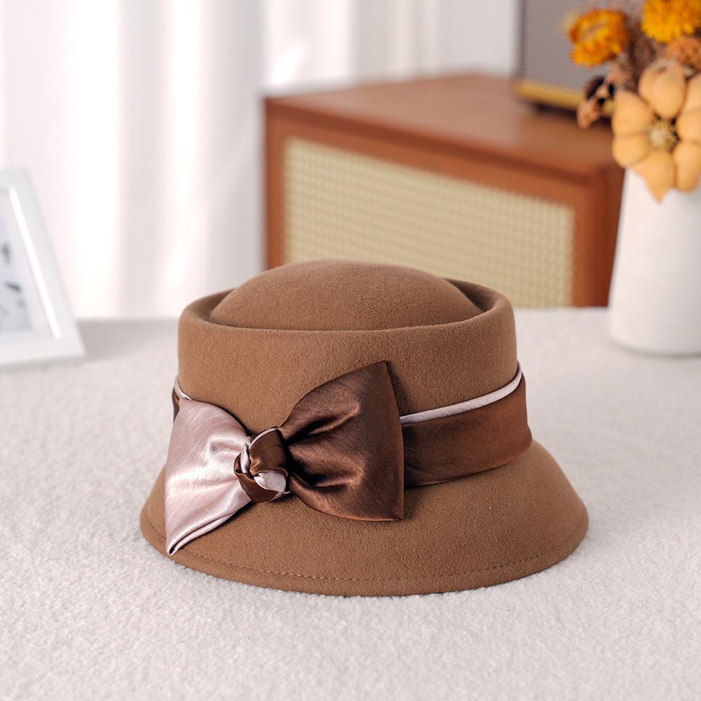 

2026 New 100% Wool Bowler Hat with Bow | Small Brim French Elegant Autumn Winter Luxury Women s Felt Hat 56-57cm хаки