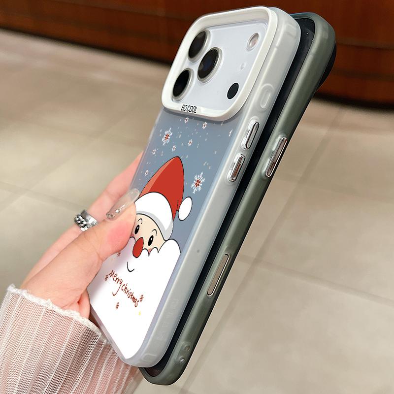 Peeking Santa and Christmas Pattern IMD Case for iPhone 17 16 15 14 Pro Max 13 Shockproof Hard Cover with Permanent Design