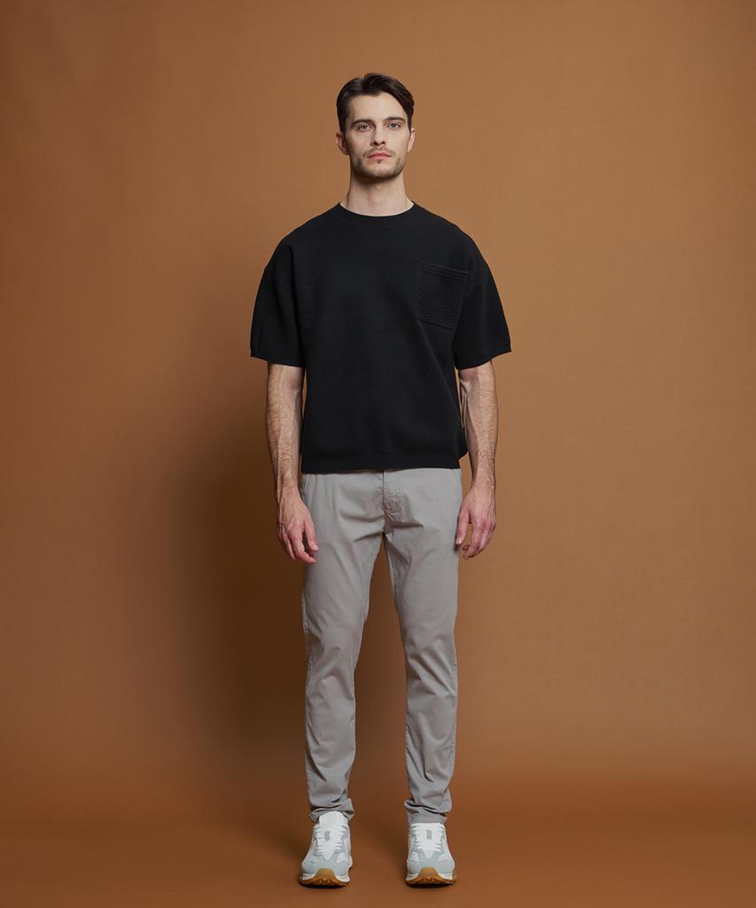 PANICALE Black Wool Blend Short Sleeve Pocket Sweater