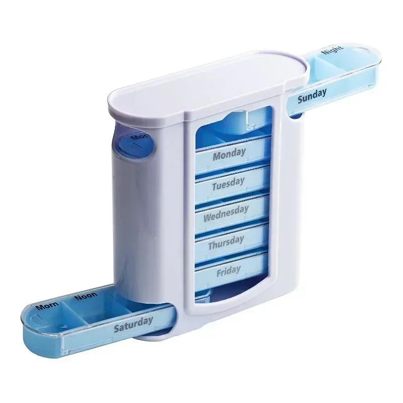 

7 Days Medicine Medical Pill Box 28 Grids Weekly Pill Case Storage Box Travel Medicine Box Holder Tablet Organizer Pill Cases Professional Grade синій