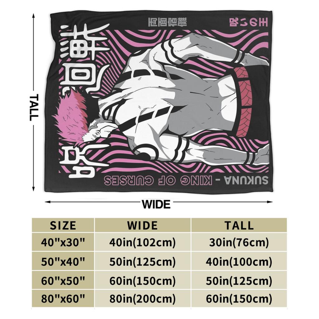 Sukuna Ryomen JJK Anime Blanket Fleece Spring/Autumn Portable Super Soft Throw Blankets for Bedding Travel Quilt
