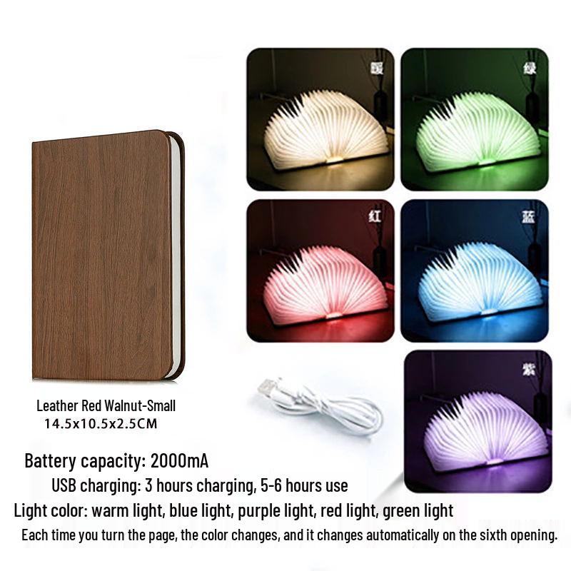 

Colorful USB Rechargeable Wooden Folding Book Light with Leather Cover 2.5W-3W
