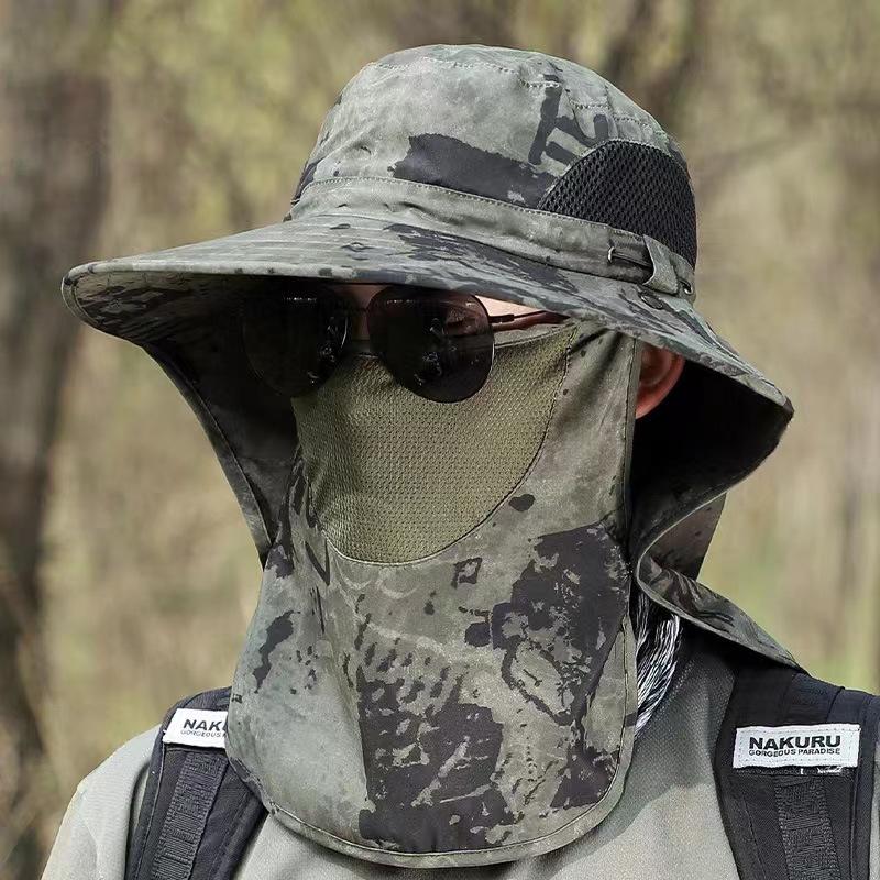 Eimerhut Herren Sommer Outdoor Hut Sonnenschutz Gesichtsmaske Sonnenschutzhut Große Krempe Herren Sonnenhut