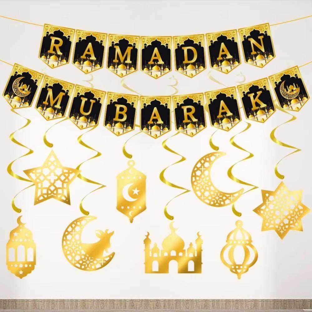 Moon Stars Pattern Ramadan Hanging Swirl Festival Eid Al-fitr Party Pendant  Home Decoration