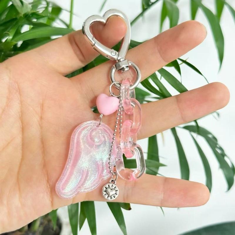 Handmade Beaded Keychain Bag Pendant Decoration With Wing Heart Charm Colorful Gift For Women Men