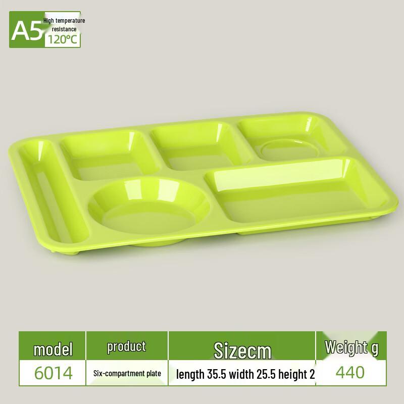 A5 Melamine 6-Compartment Cafeteria Tray
