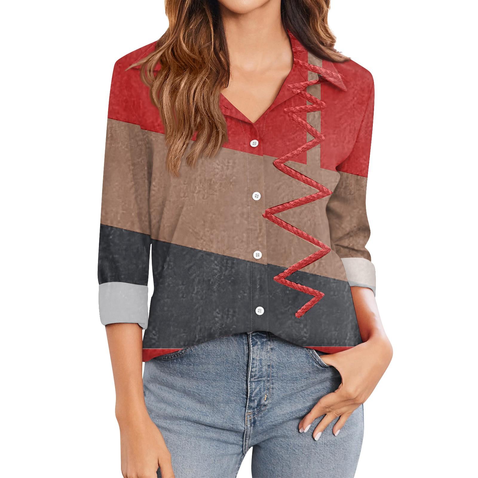 

Женская футболка с принтом, женская рубашка на пуговицах с длинным рукавом, блузка, повседневные топы L киноварь