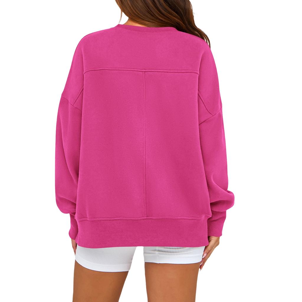 Women's Casual Long Sleeve Neck Side Slit Sweatshirt