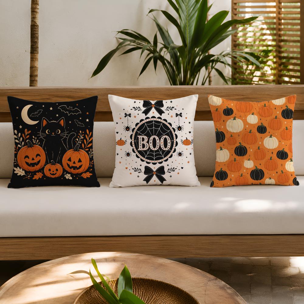 Halloween Pumpkin Pattern Cushion Cover Breathable Cushion Covers Machine Washable Wrinkle-Resistant Soft Durable