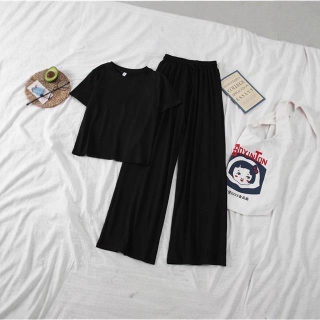 2025 Summer Korean-Style Women's Short-Sleeve Suit: Trendy Wide-Leg Pants Two-Piece Set