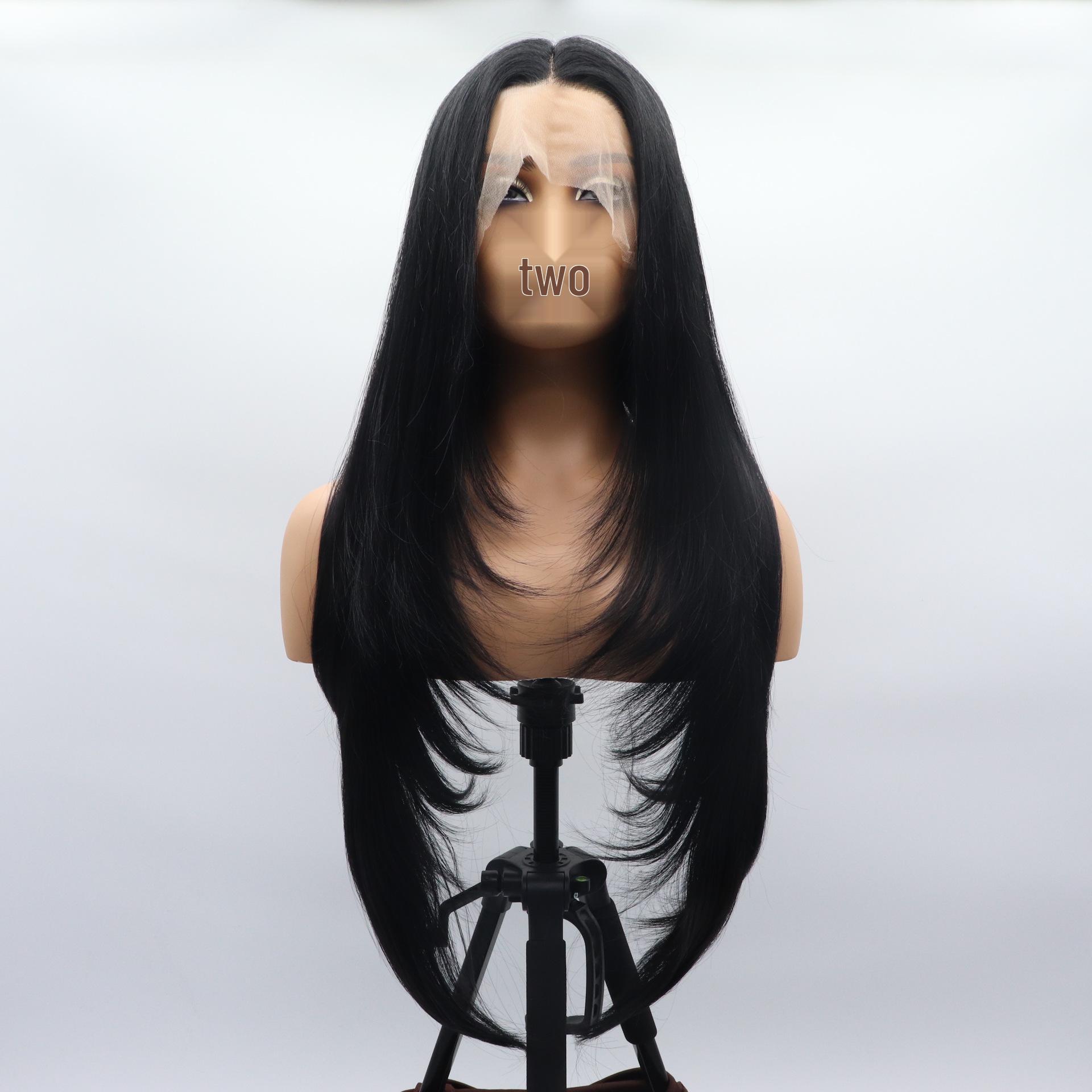 

Sylvia Hand-Crocheted Front Lace Wig for Women, Black Layered Long Curly Hair, Full Head Coverage, Matte Finish. No