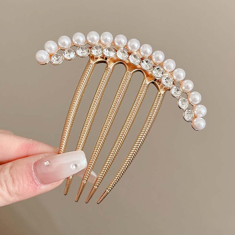 Korean White Pearl Crystal Hair Combs For Women Elegant Metal Pan Hair Insert Comb Ball Head Hairpin Hair Jewelry Accessories