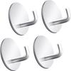 1/2/4/6pcs Stainless Steel Hook, Self Adhesive Towel Coat Hooks, Coat Rack Wall Mounted For Key, Towel, Bags, Cup, Hat
