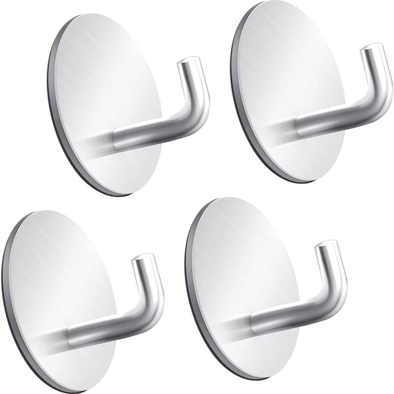 1/2/4/6pcs Stainless Steel Hook, Self Adhesive Towel Coat Hooks, Coat Rack Wall Mounted For Key, Towel, Bags, Cup, Hat
