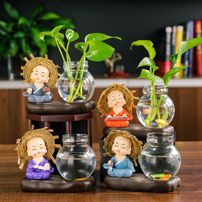 Home Decor Resin Crafts: Creative Monk Flower Vase for Office Desk