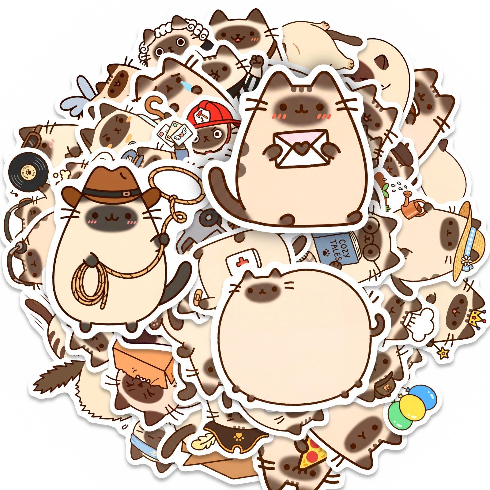 

50 Siamese Cat Daily Stickers Cartoon Fun Cat Life Stickers Beautify Decorative Stickers