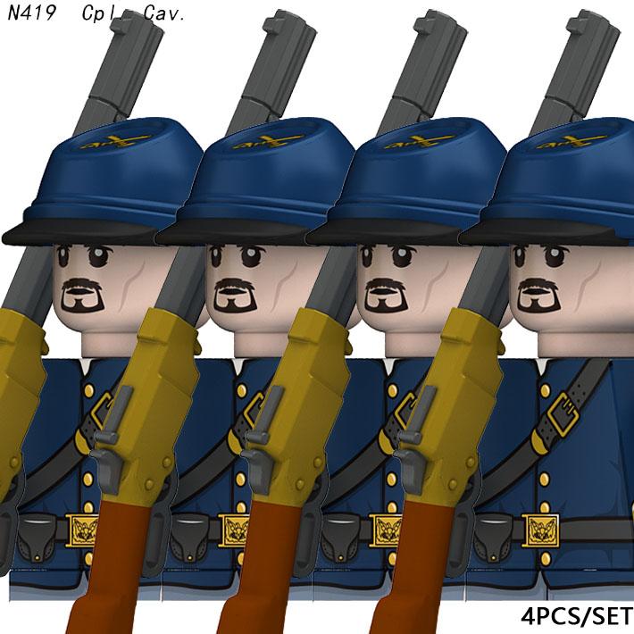 MOC Amerikos pilietinio karo kareivių figūrėlės Statybiniai kaladėlės Vienišos žvaigždės sargybiniai Ginklai Pistoletas kepuraitė Armijos pėstininkai Kaladėlės Žaislai Vaikų dovana