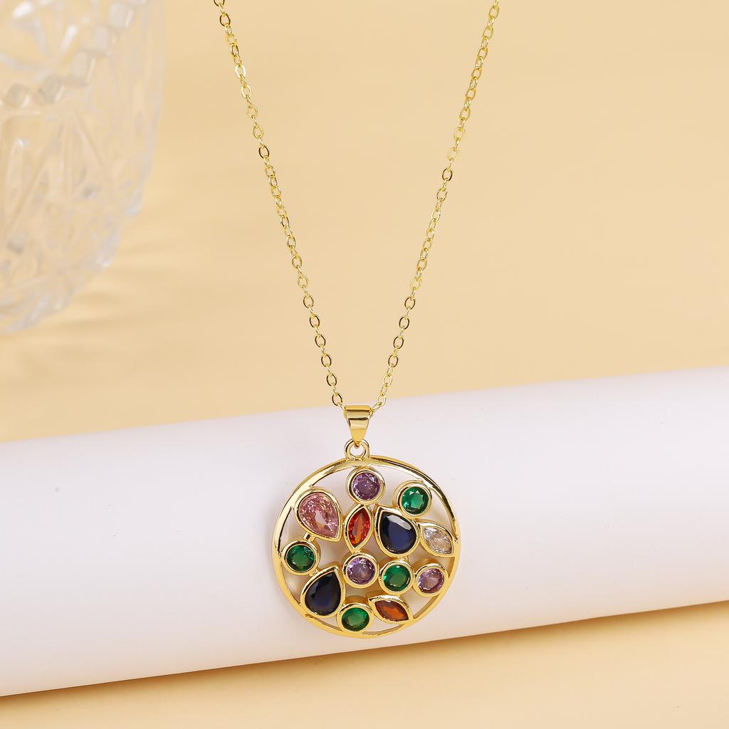 High Quality Crystal Round Pentagram Heart Shape Pendant Necklace for Woman Hip Hop Style Copper Neck Jewelry Daily Wear Gifts